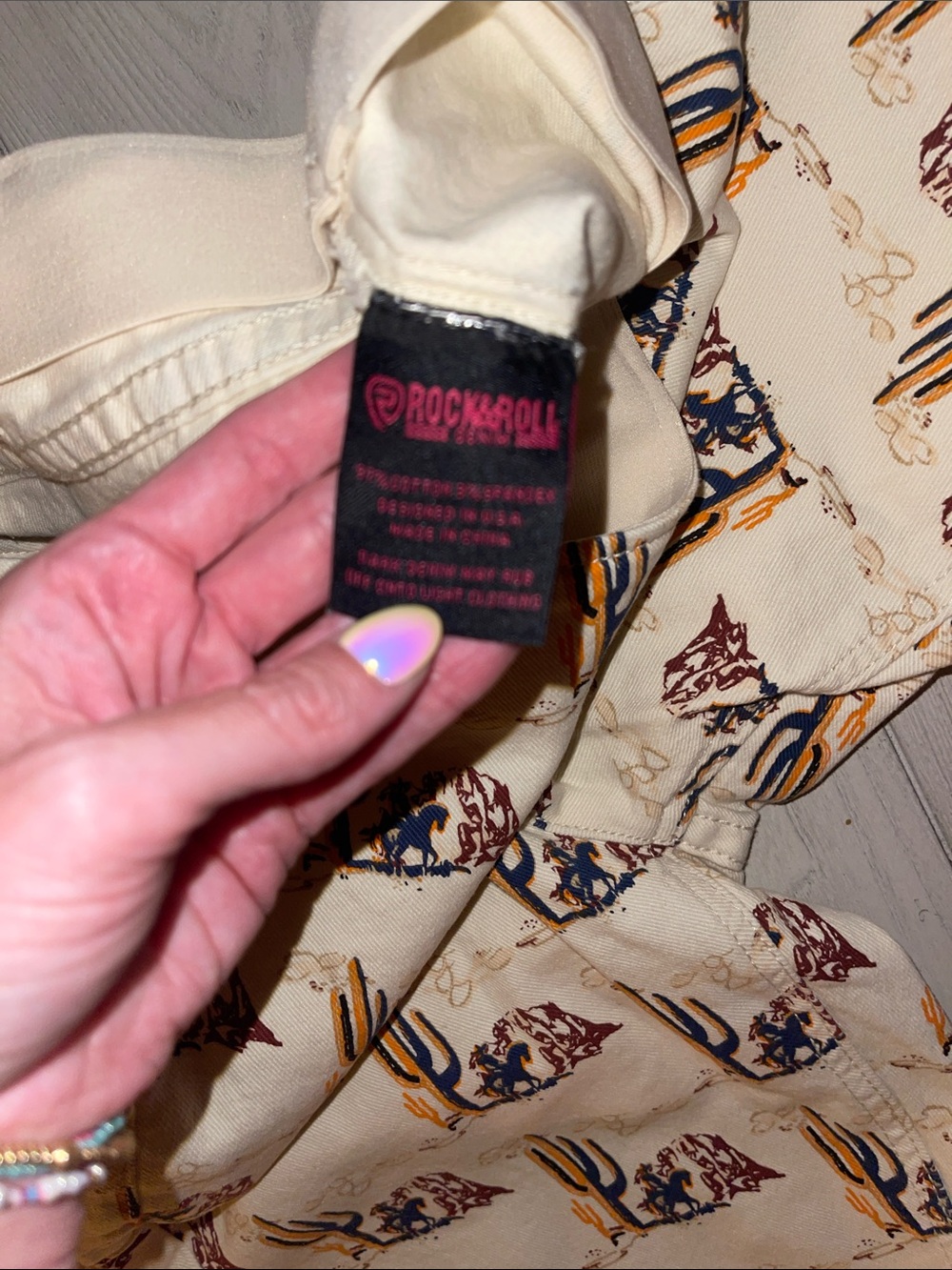 Rock & Roll Beige Desert Print Flare Jeans - Women's Wide Leg - Picture 5 of 7